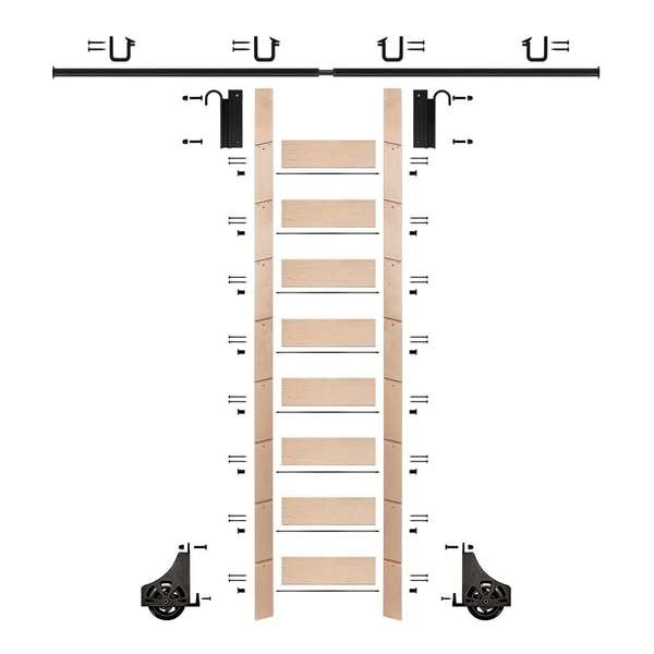 Meadow Lane Ladder 107 in. Un-Finished Maple Black Hook with 8 ft. Rail Kit EG.300-107MA-08.08